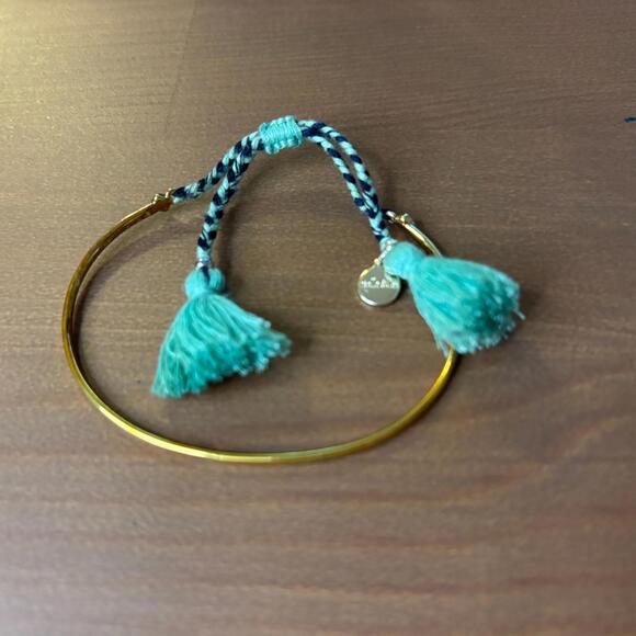 Stella & Dot Fete Bracelet Pull Drawstring Closure Gold Tone Turquoise - Picture 2 of 6
